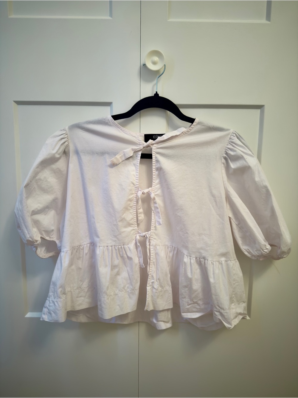 Simons White Peplum Tie Top